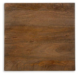Ashley Furniture Trailbend accent table with a wooden top and metal legs, ideal for living room or bedroom decor.