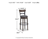Ashley Furniture Caitbrook bar height bar stool with wooden legs and cushioned seat, perfect for kitchen or bar area.