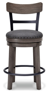 Ashley Furniture Caitbrook counter height bar stool with wooden legs and cushioned seat, shown from a front head-on view.