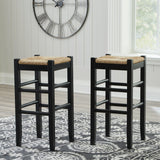 Ashley Furniture Mirimyn bar height bar stool with wooden legs and upholstered seat, ideal for kitchen or bar area.