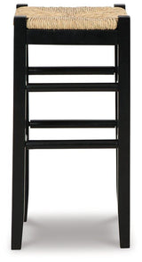 Ashley Furniture Mirimyn bar height bar stool with wooden seat and metal frame, ideal for kitchen or bar area.