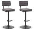 Ashley Furniture Strumford bar height barstool with wooden legs and upholstered seat, designed for modern bar or kitchen counter seating.