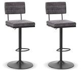 Ashley Furniture Strumford bar height barstool with wooden legs and upholstered seat, designed for modern bar or kitchen counter seating.