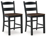 Ashley Valebeck counter height barstool with wooden legs and cushioned seat, showcasing a contemporary design.
