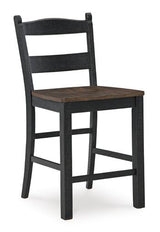 Ashley Furniture Valebeck counter height barstool with wooden seat and metal legs, showcasing a modern, stylish design.