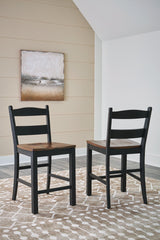 Ashley Furniture Valebeck counter height barstool with wooden legs and upholstered seat for a stylish, comfortable seating option.