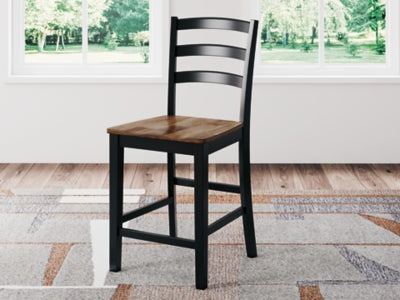 Ashley Furniture Wildenauer counter height barstool with wooden legs and cushioned seat, showcasing a modern design.