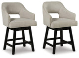 Ashley Furniture tall counter height bar stool with wooden legs and upholstered seat, designed for modern kitchen or bar area.