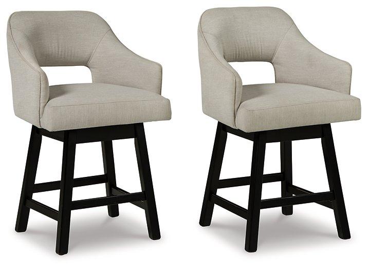 Ashley Furniture tall counter height bar stool with wooden legs and cushioned seat, perfect for kitchen or bar area.