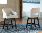 Tallenger counter height bar stool by Ashley Furniture with a cushioned seat, wooden legs, and modern design.