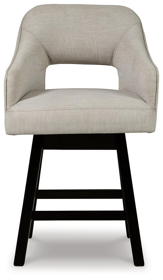 Tallenger counter height bar stool by Ashley Furniture with wooden seat and metal frame, ideal for kitchen or bar area.