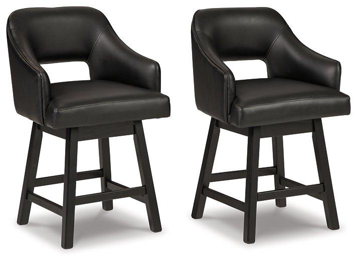 Ashley Furniture tall counter height bar stool with wooden legs and upholstered seat, perfect for kitchen or bar area.