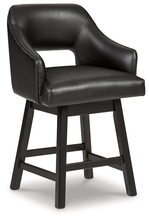 Ashley Furniture tall counter height bar stool with wooden legs and a cushioned seat, ideal for bar or kitchen counter seating.