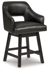 Ashley Furniture tall counter height bar stool with wooden legs and a cushioned seat, ideal for bar or kitchen counter seating.