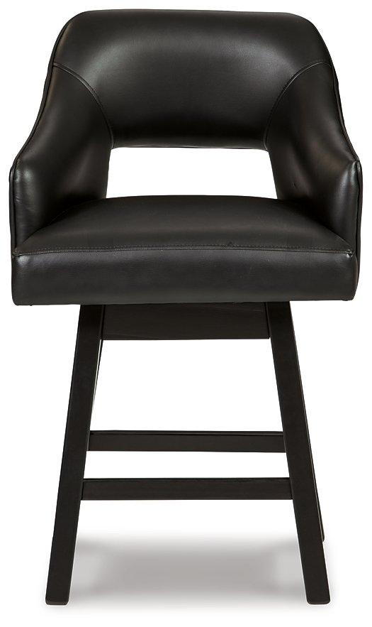 Ashley Furniture Tallenger counter height bar stool with wooden legs and upholstered seat, suitable for kitchen or bar area.