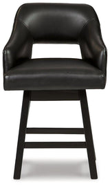 Ashley Furniture Tallenger counter height bar stool with wooden legs and upholstered seat, suitable for kitchen or bar area.