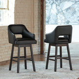 Set of Ashley Furniture Tallenger barstools with wooden seats and metal legs, ideal for kitchen or bar area seating.