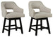 Set of Ashley Furniture Tallenger barstools with wooden legs and upholstered seats, ideal for kitchen or bar area.