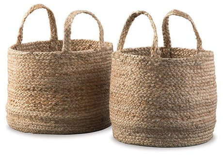 Set of two Ashley Furniture Brayton baskets with woven design, perfect for storage and organization in home decor.