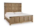 Ashley Furniture Ridgester Bed with a wooden frame and headboard, shown from an angled view highlighting its craftsmanship.