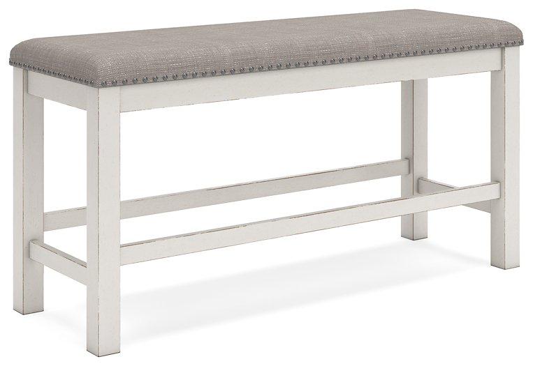 Robbinsdale 49-inch counter height dining bench by Ashley Furniture, showing a wooden bench with a smooth finish and sturdy legs.