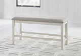 Ashley Robbinsdale 49-inch counter height dining bench with wooden legs and upholstered seat, perfect for modern kitchen or dining room.