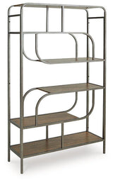 Ashley Furniture Jaddon Bookcase with open shelves and wood finish, ideal for living room or office storage.