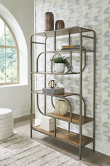 Ashley Furniture Jaddon Bookcase with open shelves and storage compartments in a modern wood finish.