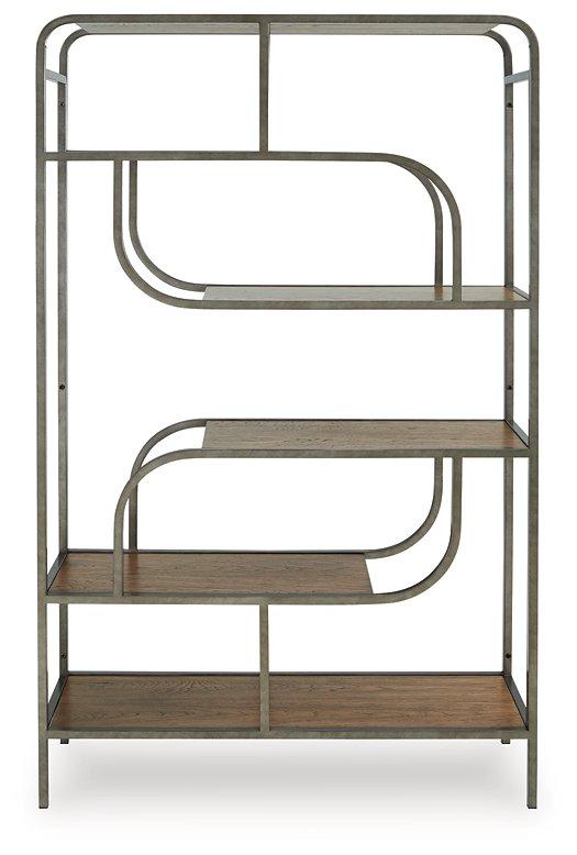 Ashley Furniture Jaddon Bookcase with open shelving and wood finish, ideal for displaying books and decorative items.