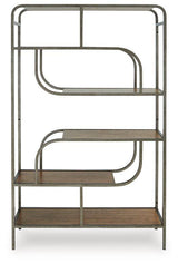 Ashley Furniture Jaddon Bookcase with open shelving and wood finish, ideal for displaying books and decorative items.