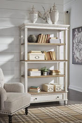 Ashley Furniture Realyn 75-inch bookcase with open shelves and a warm wood finish for stylish storage and display.