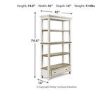 Ashley Furniture Realyn 75-inch wooden bookcase with multiple shelves and a classic design for living room or office storage.