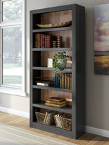 Wildenauer 75-inch Ashley Furniture bookcase with dark wood finish, featuring multiple shelves for storage and display.