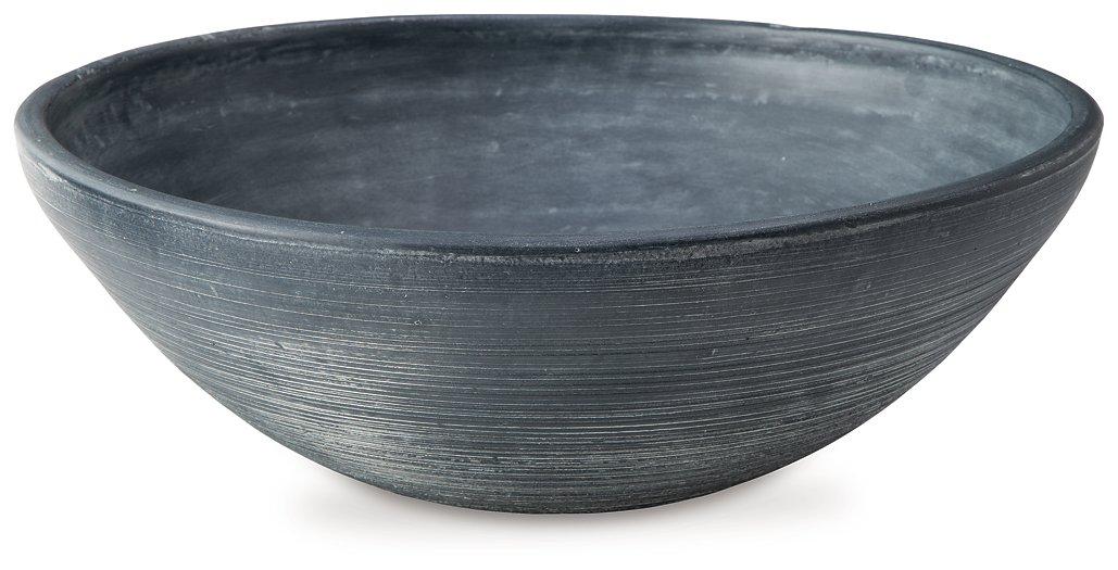 Ashley Furniture Meadie Bowl, decorative ceramic bowl with intricate patterns and a glossy finish, suitable for display or serving.