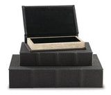 Set of three Ashley Furniture Jolina boxes, stylish storage boxes with decorative patterns and sturdy construction.