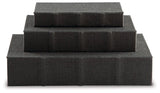 Set of three Ashley Furniture Jolina boxes, rectangular storage boxes with decorative patterns and sturdy construction.