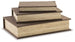 Set of three Ashley Furniture Jolina boxes with decorative wooden lids and fabric sides, perfect for storage and organization.