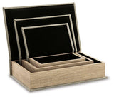 Set of three Ashley Furniture Jolina boxes, versatile storage boxes with decorative patterns, perfect for organization and decor.