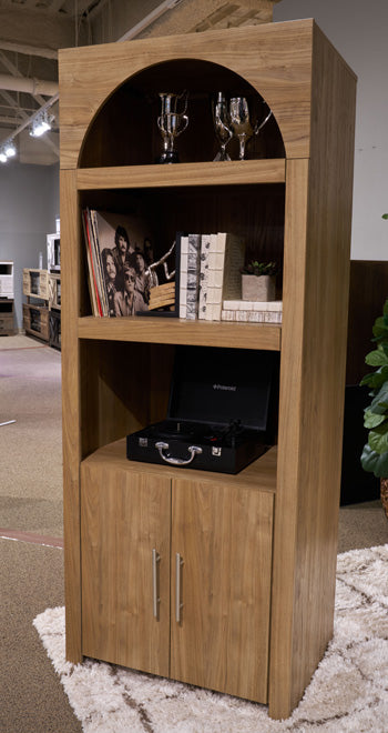 Ashley Furniture Dovander display cabinet with glass doors and wooden shelves for stylish home storage.