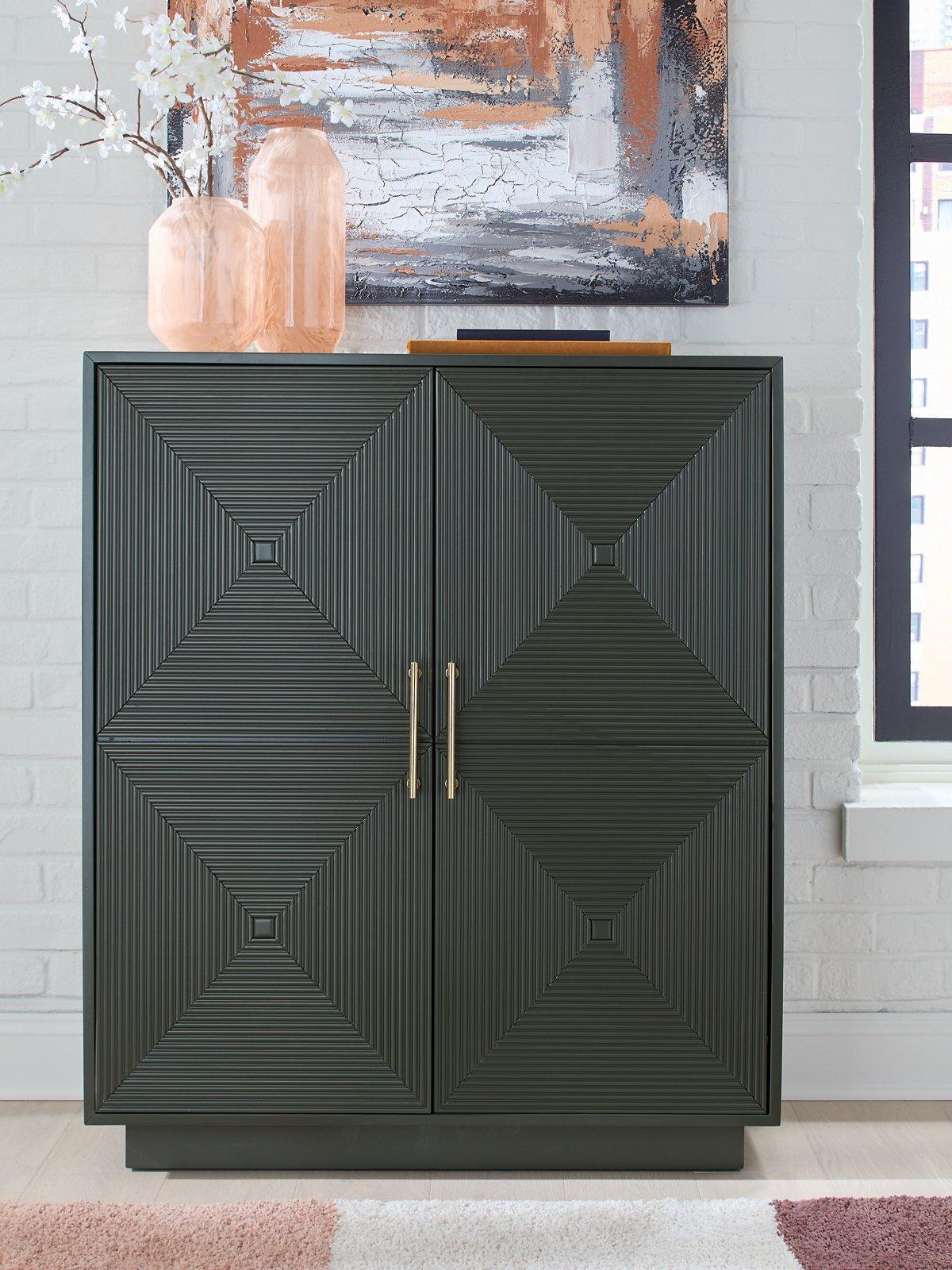Ashley Furniture Geirwood accent cabinet with wood finish, featuring sleek design and storage shelves for stylish home organization