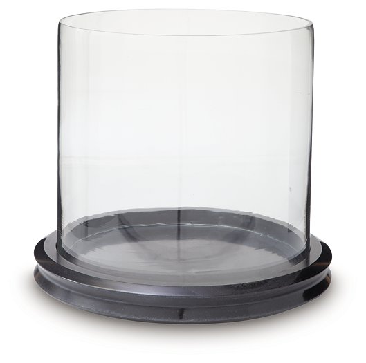 Ashley Furniture Saskia Candle Holder featuring a sleek, modern design with a metallic finish for decorative candle display.