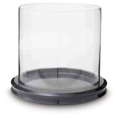 Ashley Furniture Saskia Candle Holder featuring a sleek, modern design with a metallic finish for decorative candle display.