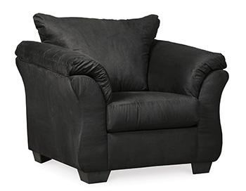 Ashley Furniture Darcy Chair with plush fabric upholstery and wooden legs, showcasing a modern, comfortable seating design.