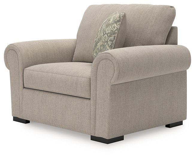 Ashley Furniture Sararose oversized chair with plush fabric and wide armrests, shown from an angled view.