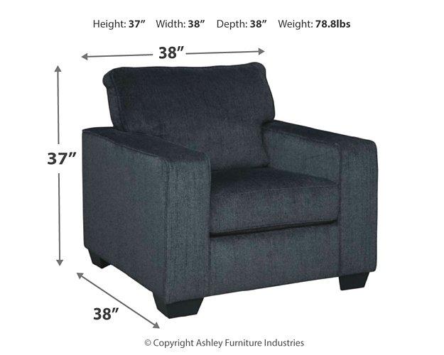 Ashley Furniture Altari Chair with plush upholstery and wooden legs, showcasing a stylish and comfortable living room accent piece.