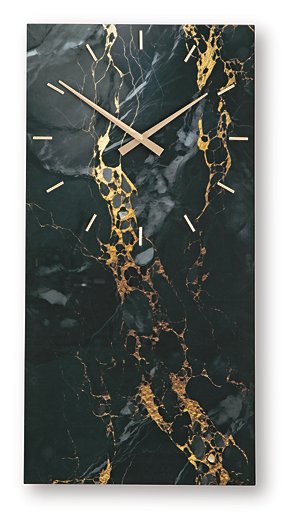 Ashley Furniture Teague Wall Clock showing a round, modern clock face with minimalist design and sleek black hands.