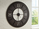 Ashley Furniture Lytle Wall Clock featuring a round design with black Roman numerals on a white face and a black frame.
