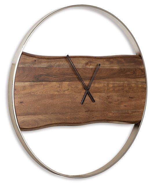 Ashley Furniture Panchali wall clock with a modern design, featuring a round face and stylish numerals for contemporary home decor.