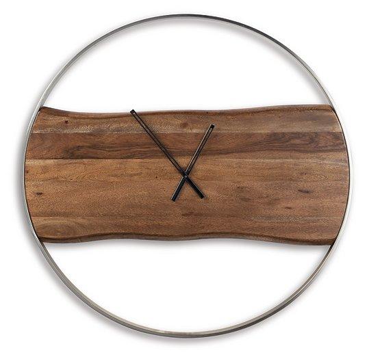 Ashley Furniture Panchali wall clock with a modern design, featuring a round face and stylish black and white accents.