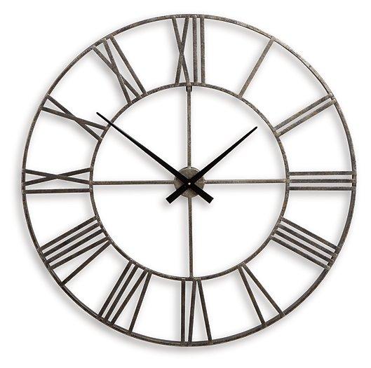 Ashley Furniture Paquita Wall Clock with a stylish round design and modern numerals, perfect for contemporary home decor.